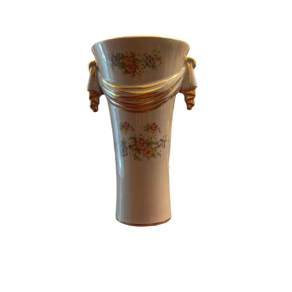 Vintage C D Peacock Anniversary‎ Vase P133 Blue Floral 10" Gold Trim